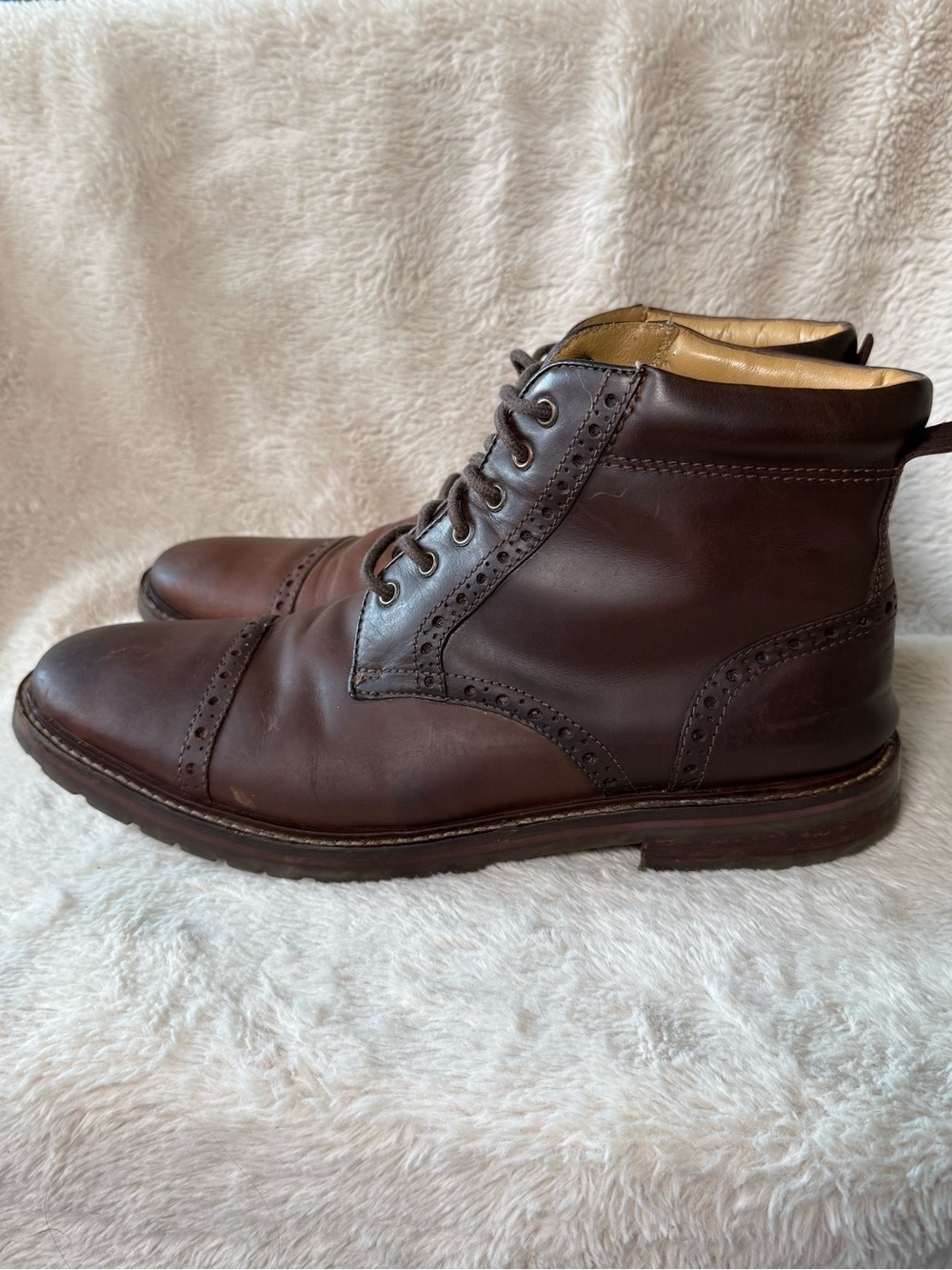Florsheim Mens Fenway Brogue Cap-toe Boots Chocolate Leather Mens Sz 9.5